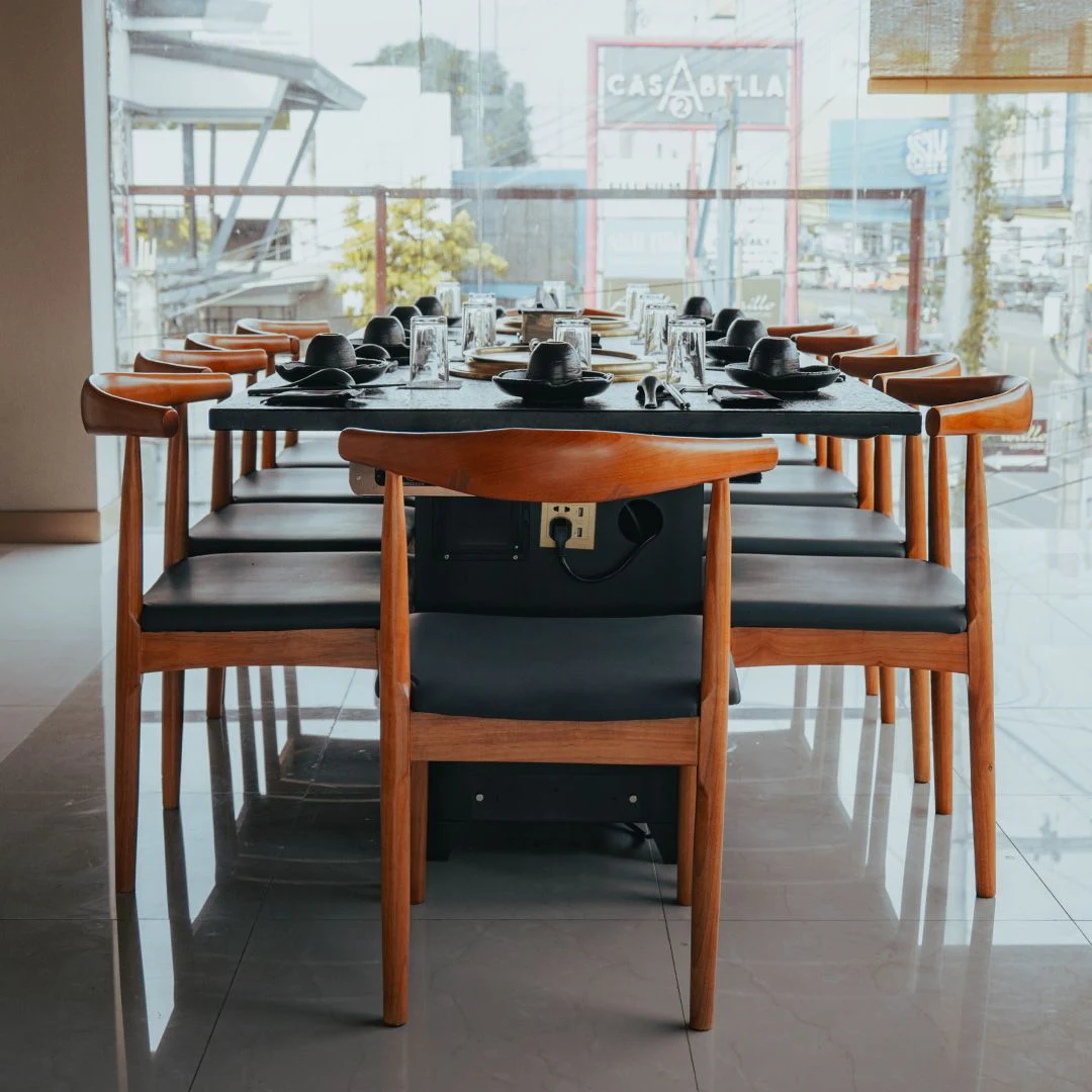 Tables beside our restaurant windows