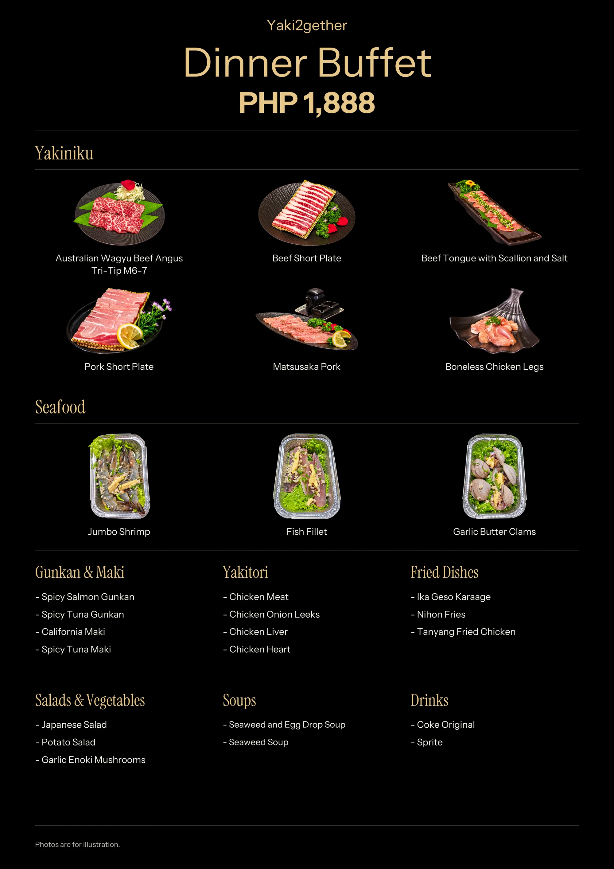 Dinner Buffet menu — PHP 1,888