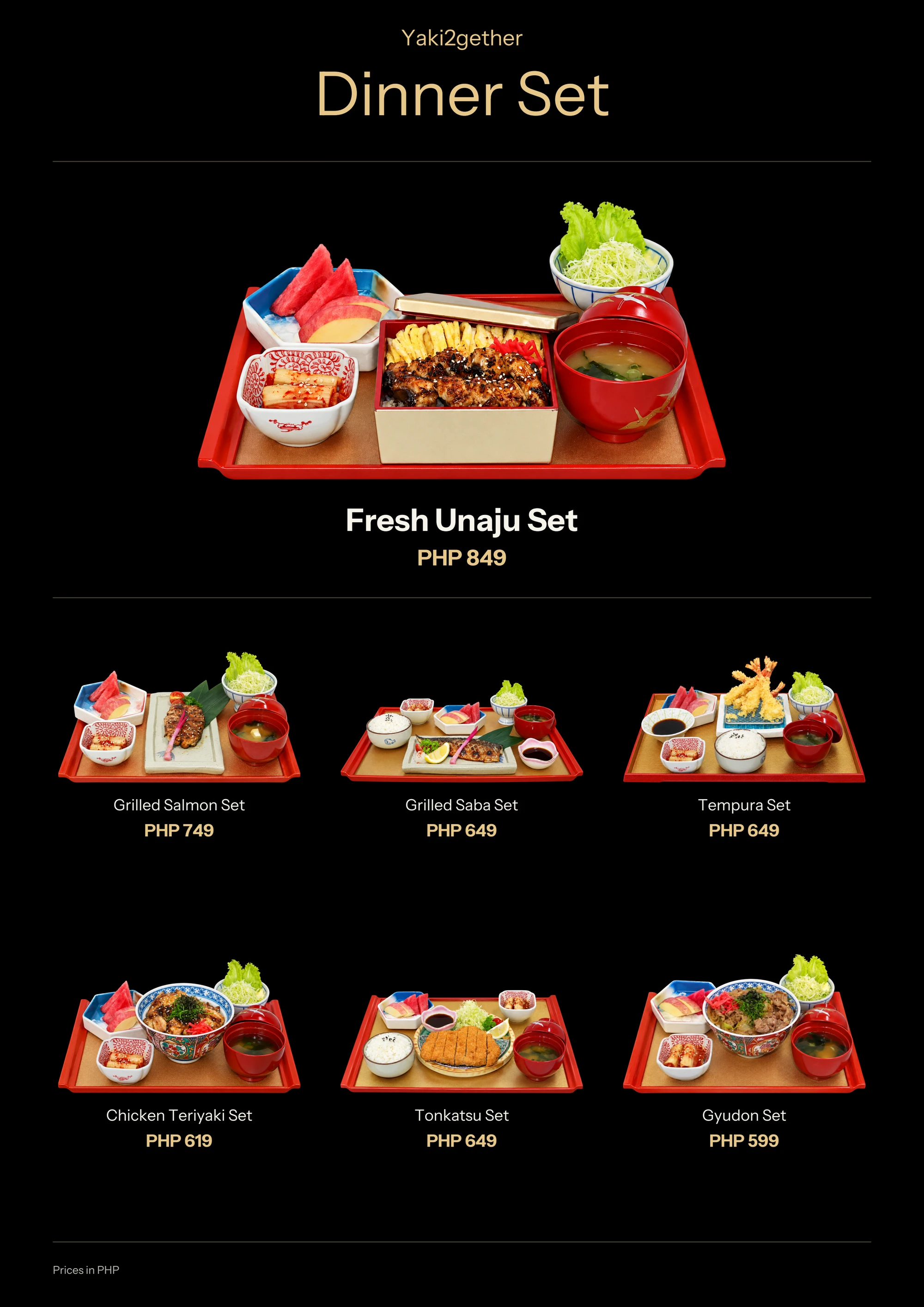 Dinner Set menu — PHP 599–849