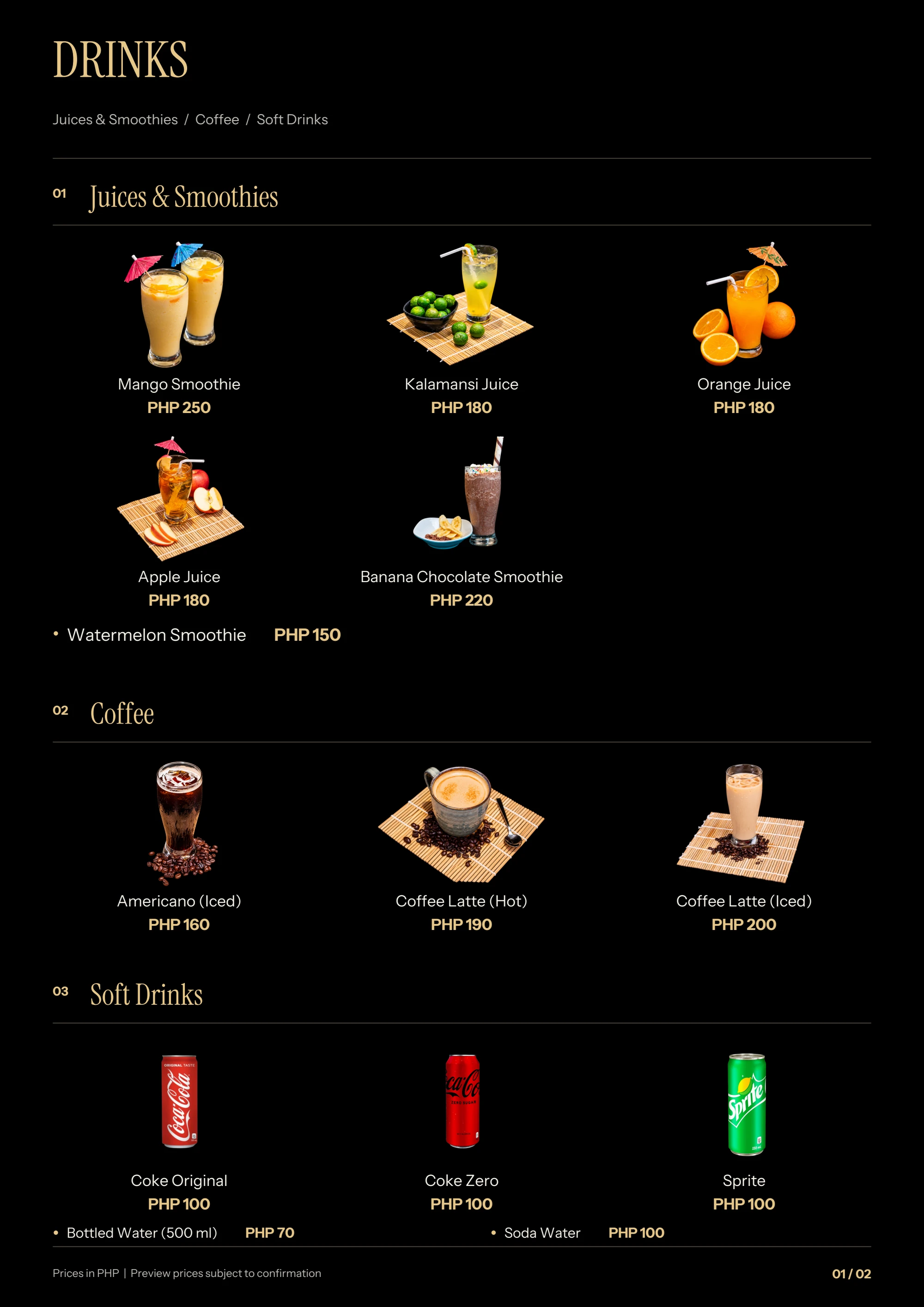 drinks menu page 1